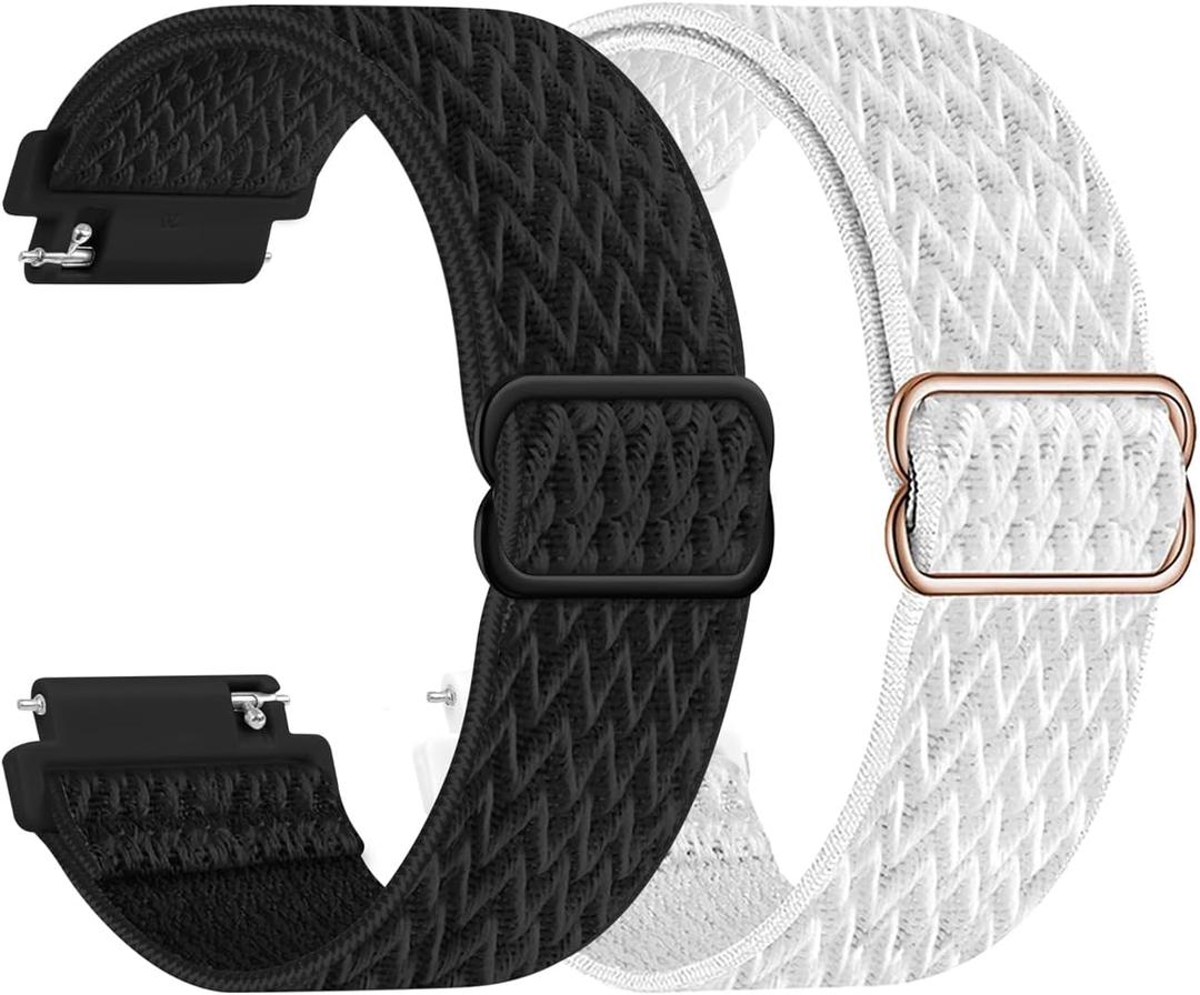 2 Pack Quick Release Watch Band - Choice of Width -20mm 22mm Watch Bands, Solo Loop Adjustable Elastic Nylon Watch Straps Replacement Wristband for Men Women (Reflective White + Deep Black)