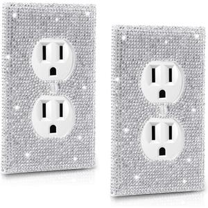 Outlet Covers.2 Pack Shiny Rhinestones Wall Plate Rhinestones Light Switch Cover Decorative Bling Switch Cover Crystal Outlet Covers Decorative Wall Plate Outlet Decorations (Silver)