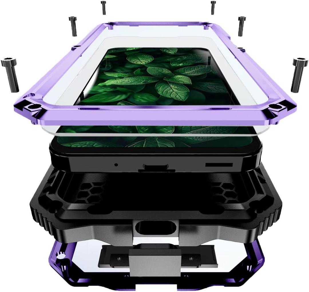 Lunivop for Samsung Galaxy A17/A16 5G Case (6.7 '') Metal Heavy Duty Phone Case with Built-in Screen Protector Full Body Protective Dust Proof Military Grade Rugged Purple