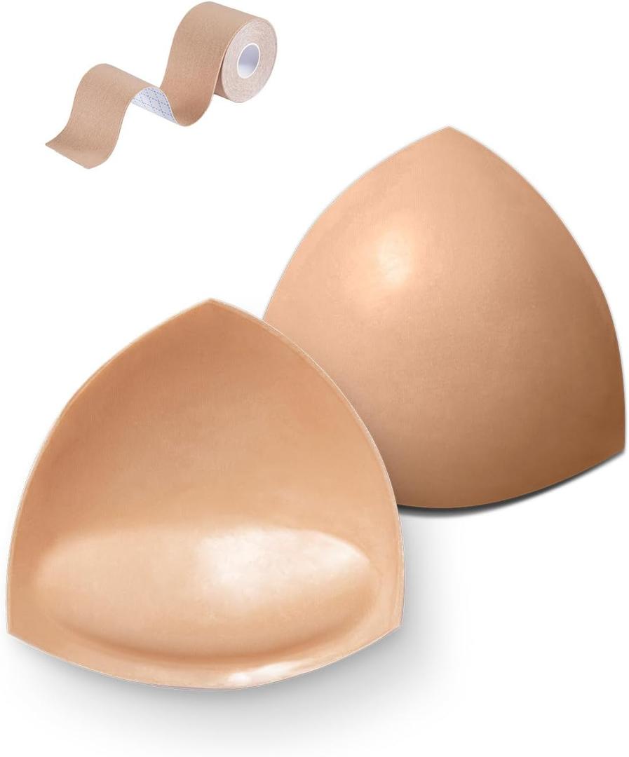 Double-Sided Sticky Bra Pads Inserts, Push Up Bra Inserts for Bikini Sports Swimsuit Reusable (Beige, L)