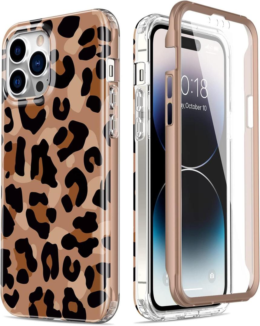 Esdot for iPhone 14 Pro Case with Built-in Screen Protector,Military Grade Rugged Cover with Fashionable Designs for Women Girls,Protective Phone Case 6.1" Beautiful Cheetah