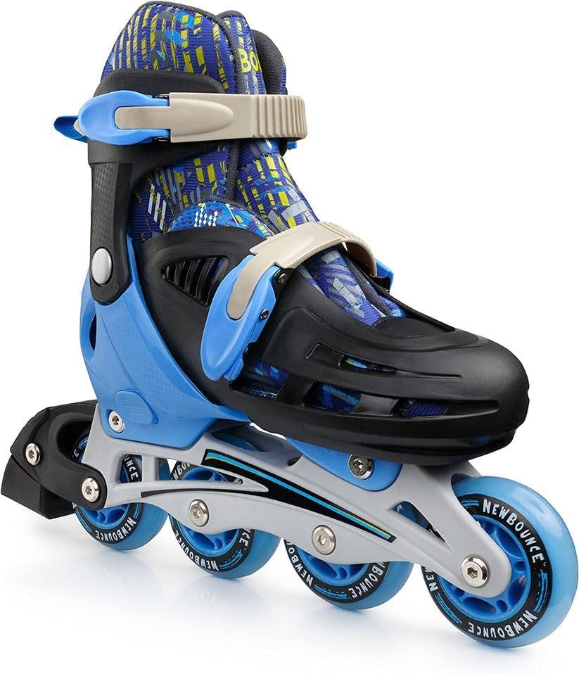 New-Bounce Adjustable Inline Skates for Girls and Boys - for Kids, Teens, and Young Adults Outdoor Roller Skates for Boys Ages 8-12 for Beginners & Advanced | Blue (Medium)