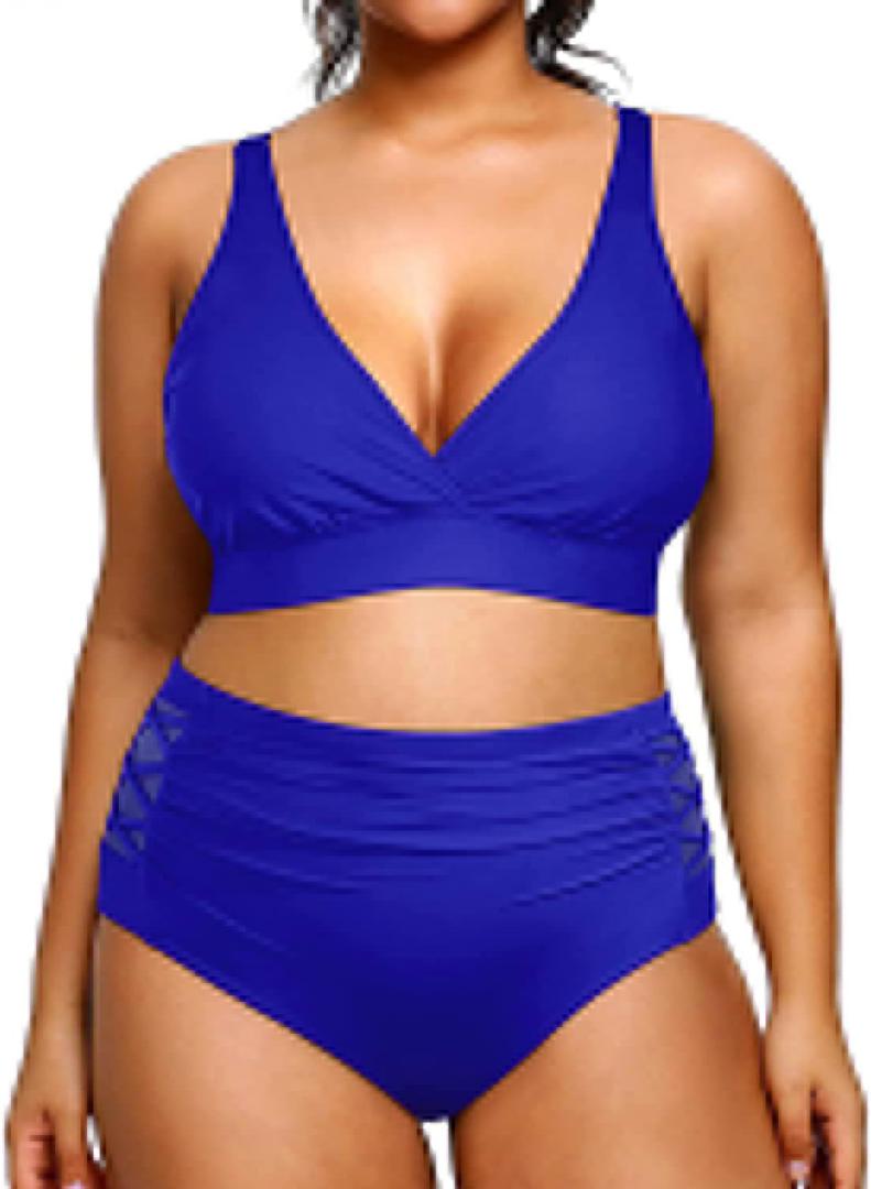 Yonique Womens Plus Size Bikini High Waisted Swimsuits Two Piece Bathing Suits Tummy Control Swimwear (Royal Blue) XL/14W