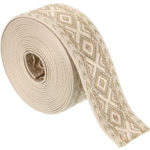 uxcell 5 Yards Cotton Webbing Strap, 2-inch(50mm) Jacquard Webbing Ribbon Embroidery Polyester Webbing Straps Purse Strap Belt for Purse Bag Crafts Clothing, Khaki-Gold