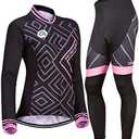 Women's Breathable Long Sleeve 3D Gel Padded Bicycle Cycling Suit Mesh Clothing Pants Set UV Protective, M