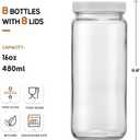 [ 8 Pack ] Glass Juicing Bottles with 2 Straws & 2 Lids w Hole- 16 OZ Travel Drinking Jars, Water Cups with White Airtight Lids, Reusable Tall Mason Jar for Juice, Bubble Tea, Smoothie, Tea, Kombucha