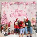 AIBIIN Merry Christmas Party Backdrop Pink Coquette Snowflakes Christmas Tree Merry Xmas Photo Photography Background Winter Wonderland Xmas Party Decoration 70.8x43.4inch