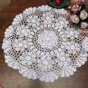 Damanni White Cotton Handmade Crochet Lace Tablecloth Doilies Table Overlay,Round,16 Inch,2PCS