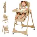 3-in-1 Baby High Chair with Soothing Rocker | Convertible Baby High Chair for Toddlers | Brake Wheels, Easy Clean, Space Saving | Adjustable, Removable Tray (Brown)