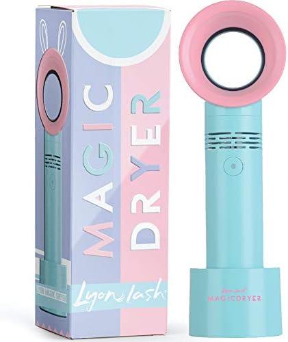 Lyon lash Portable USB Rechargeable Bladeless Mini Fan/Air Conditioning Blower/Handheld Cooling Dryer, Essential Eyelash Extension Supplies, Dries Eyelash Extensions Glue/Adhesive Rapidly (Blue)