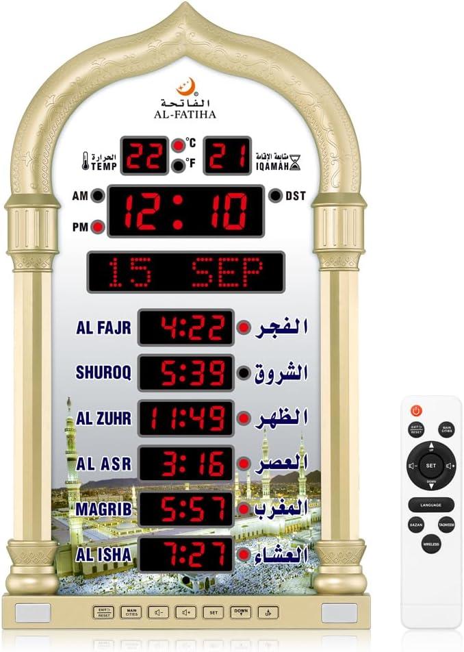 OUD Bukhoor Azan Clock, LED Muslim Prayer Clock, Athan Wall Clock, Read Home/Office/Mosque Digital Azan Clock Home Decor (Gold)