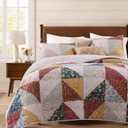 BLOOMHAVEN Quilt Set King Size, Patchwork Burnt Orange Floral Quilt Sets, Reversible Bedspread Lightweight and Breathable for All Seasons, Soft Quilted Bedspread with 2 Pillow Shams