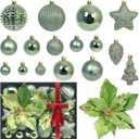 RoseCraft Green Christmas Ball Ornaments, 54 Pack Shatterproof Christmas Ornamnets for Christmas Tree Hanging Decorations Include Flower, for Home Indoor Holiday Party Xmas Decor.