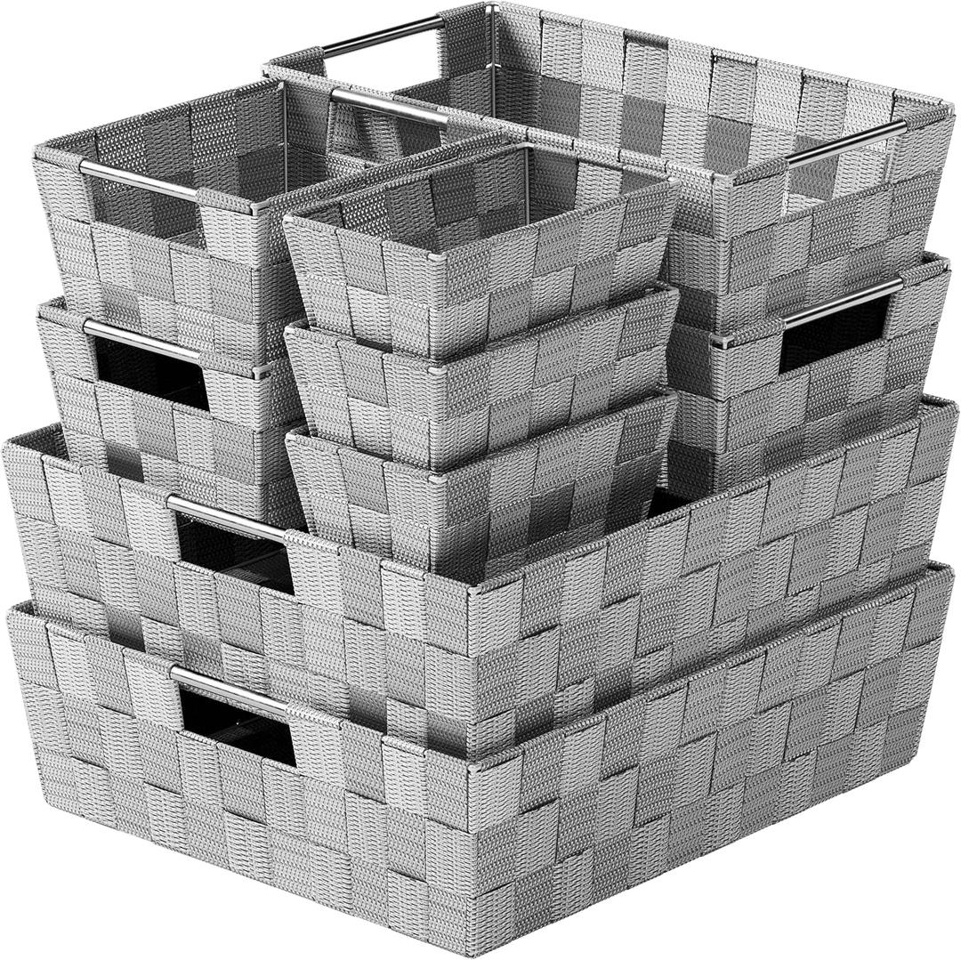 Baskets For Organizing Set Of 9 Dark Grey - Storage Baskets For Shelves - Perfect Closet Organizer Bins, Bathroom Basket, and Pantry Basket - Small Storage Bins For Shelves - Bin For Organization (Dark Grey)