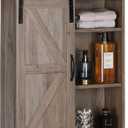 RUSTOWN Farmhouse Wood Wall Storage Bathroom Cabinet with Sliding Barn Door, Rustic Medicine Cabinet with Adjustable Shelf, 3-Tier Vintage Cabinet for Kitchen, Bathroom, Living Room (Washed Oak)