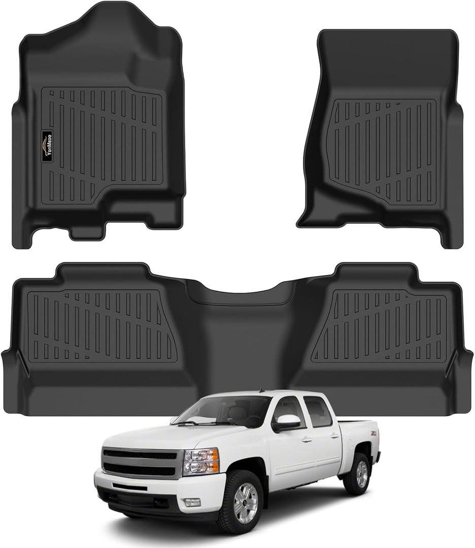 Floor Mats 2007-2013 for Chevy Silverado & GMC Sierra 1500 Crewcab, 2007-2014 Silverado/Sierra 2500/3500 HD (Crew Cab Only, Not Hybrid) All Weather TPE Floor Liners for Chevrolet Silverado Accessories