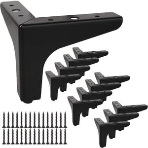 Acrux7 12 Pcs Furniture Legs 4 Inch, Black Metal Furniture Legs, Modern Style DIY Replacement Triangle Sofa Couch Leg for Dresser Table Chair Ottoman Cabinet
