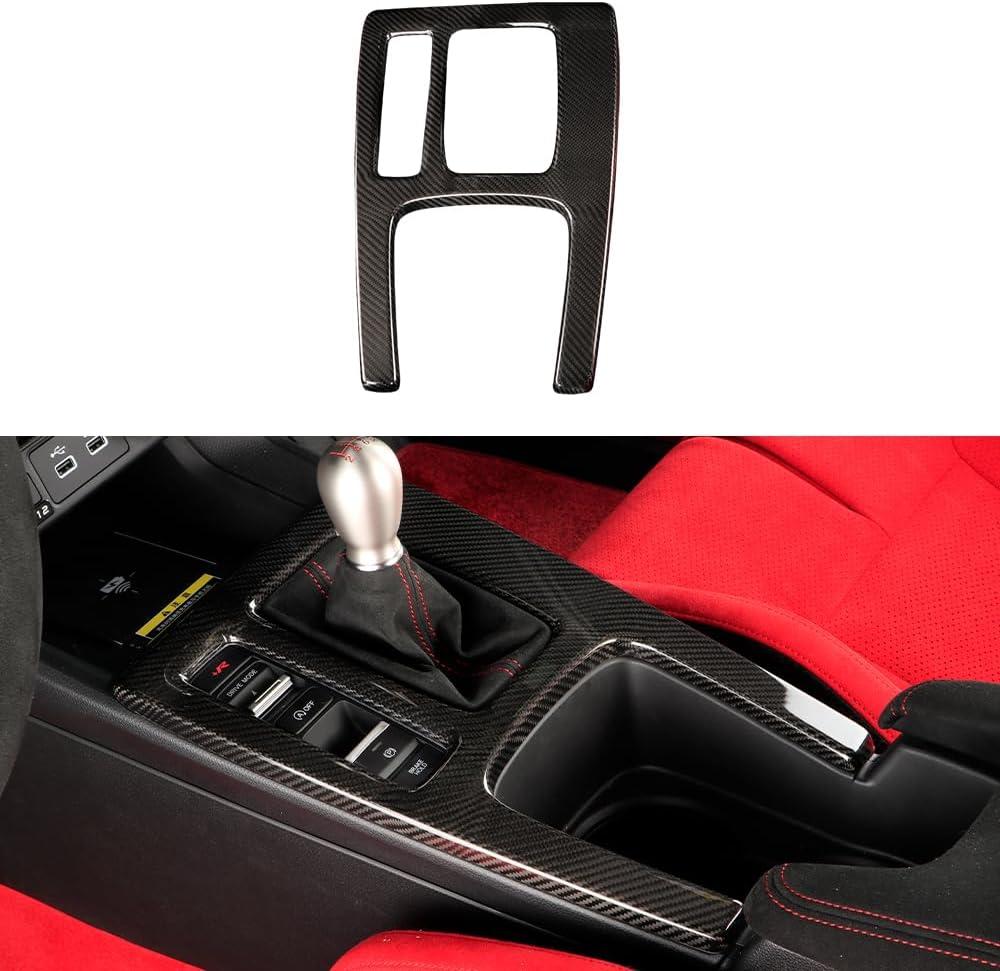 JSWAN Real Carbon Fiber Center Console Gear Shift Panel Cover for 11th Gen Civic Type R FL5 Typer Central Control Panel Frame Overlay Gear Shifter knob Frame Cover(Bright Black)