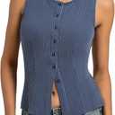 Kate Kasin Women Summer Going Out Tank Tops Y2K, Button Up Sleeveless Top, Ribbed Knit Sweater Vest Trendy (XL)