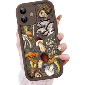 KANGHAR Case for iPhone 16 Plus Case, Cute Mushroom Art Design Soft TPU Shockproof Protective for Women Girls Slim Phone Cover-Brown