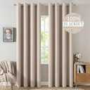 MIULEE 100% Blackout Linen Textured Curtains for Bedroom Solid Thermal Insulated Natural Beige Grommet Room Darkening Curtains & Drapes Luxury Decor for Living Room 52 x 96 Inch (2 Panels)