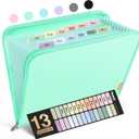 Sooez 13 Pocket Accordion File Organizer, Zipper Expanding File Folder Organizer, Reinforced Plastic Accordion Folder, A4 Letter Size, Portable Folders for Documents, Green