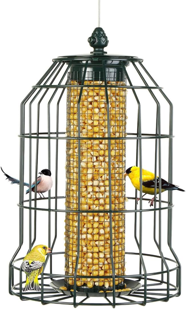 Squirrel-Proof Bird Feeder-Outdoor Cage-Type Mesh Peanut Hanging Bird Feeder for Small Wild Birds- Chew-Resistant and Weatherproof(Green)