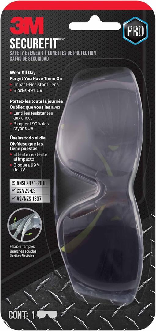 3M Secure-Fit 400 Anti-Fog Eye Protection Glasses, Gray (One Size)