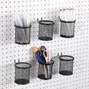 Spakon 6 Sets Pegboard Cups with Ring Hook, Peg Board Baskets Bin Holder Organizer Accessories Pegboard Pencil Cup Multipurpose Metal Pen Holder for Office Garage(Black,2.95x2.95x3.74'',Straight)