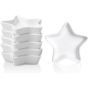 DELLING Star Soy Sauce Dish Dipping Bowls/Dish, Ceramic Dipping Sauce Cups for Soy Sauce, Sushi Sauce, Condiment, BBQ, Small Pinch Bowls, Set of 6, White, 1.3 Oz