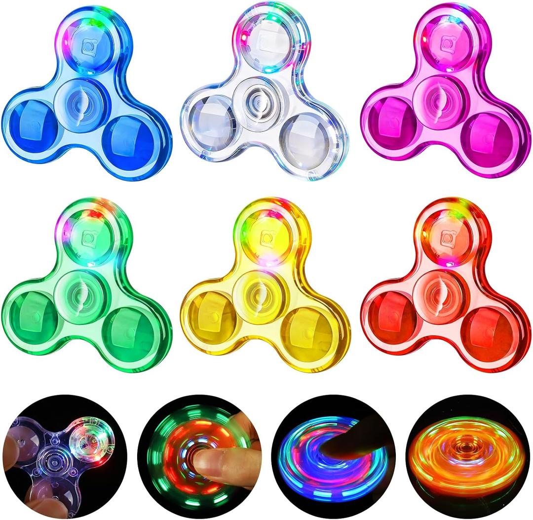 Fidget Spinner 6 Pack, Light up Sensory Fidget Toys Adults Kids with Autism ADHD, Kids Treasure Prize Box Toys for Classroom Party Favors Bags Pinata Stuffers Glow Travel Toys Anxiety Stress Relief