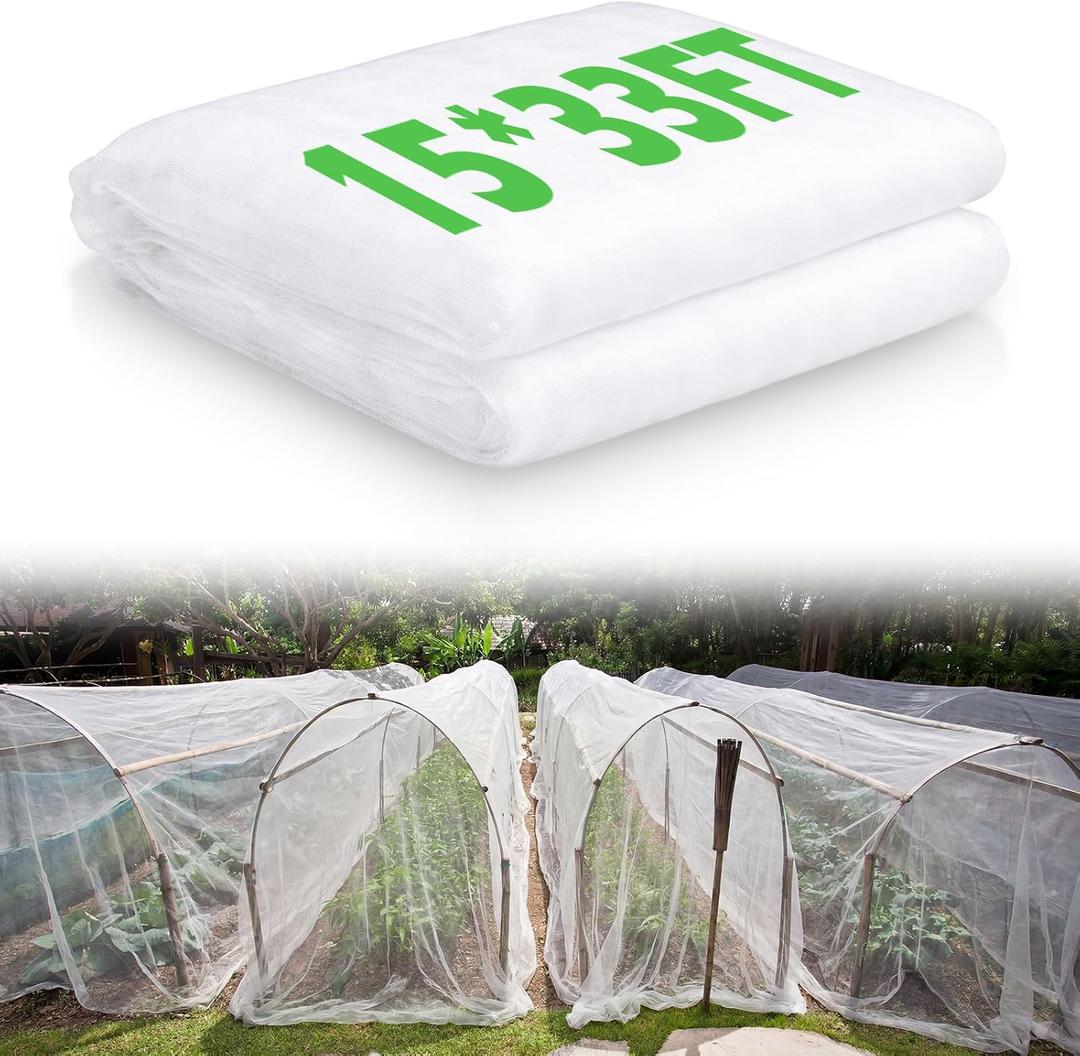 Garden Insect Netting for Raised Beds Extra Large Fruits Tree Netting Pest Barrier White Ultra Fine Mesh Row Bed Covers Net for Vegetable Fruit Protection from Insect Bird Animals(15X 33 ft)