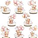 16 Pcs Wooden Baby Shower Table Centerpiece Pink Bear Tabletop Detachable Sign It's A Girl Gender Reveal Table Toppers Display Decoration Bear Birthday Photo Props Party Favor Supplies