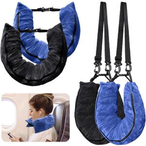 2Pack Stuffable Travel Pillow for Extra Luggage, Velvet Travel Neck Pillow with Adjustable Neck Size, Fits About 6 T-Shirts Travel Essentials Multifunctional Sleeping Rest Cushion(Blue)