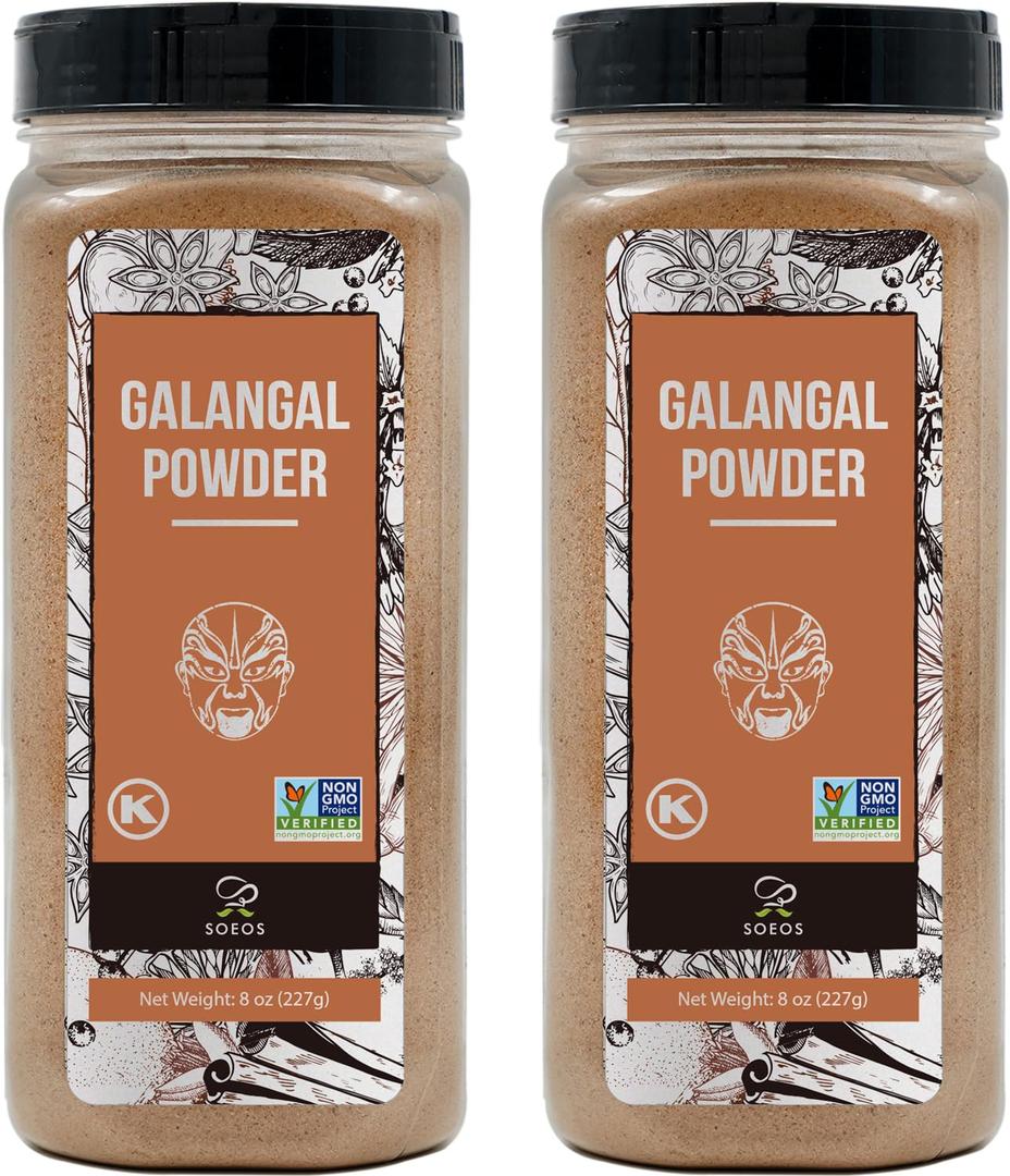 Soeos Galanga Powder 8oz (227g), Twin Pack, 16oz Total, Non-GMO, Kosher, Greater Galanga, Alpinia Galanga, Perfect for Tom Yum and Tom Kha Soups,Product of Vietnam, Galangal Powder for Cooking.