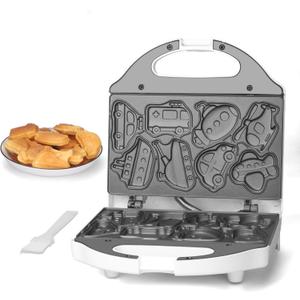 Car Waffle Maker for Kids, Halloween & Christmas Mini Waffle Maker, 8 Fun Vehicle Shaped Mini Pancake Maker, Non Stick Surface, Excellent Gift, White