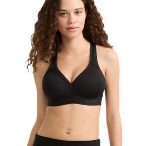 Champion Women's V-neck Racerback, Moisture-wicking, Moderate Support Sports Bra (Medium, Black)
