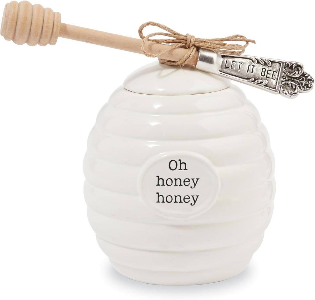 Mud Pie Honey Pot Serving Set, 4x3, White