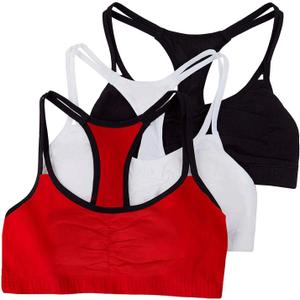 Fruit of the Loom Women's Spaghetti Strap Cotton Sports Bra-All-Day Comfort & Easy Movement (32, Red Hot With Black/White/Black Hue)