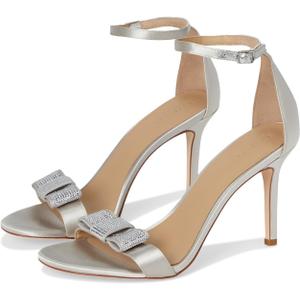 Lauren Ralph Lauren Women's Allie Bow-Trim Satin Sandals Silver/ Velvet Stones, 11 Medium