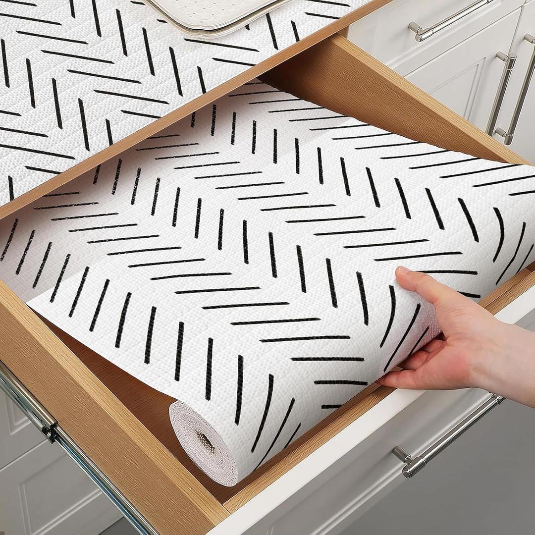 Tatyanna Shelf Liner for Kitchen Cabinets Non Adhesive Cabinet Liners Stripe Drawer Liner Strong Grip Non Slip Shelf Liners Waterproof Cupboard Liner Easy to Clean Pantry Dresser Liner 12IN x 10FT (11.8inch  118.1inch)
