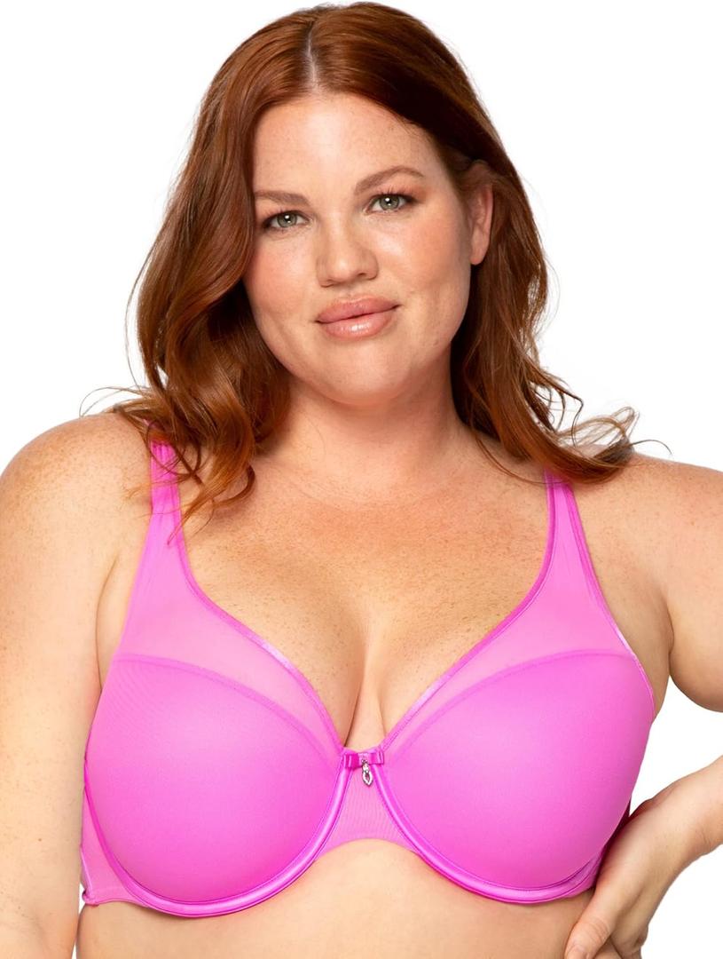 Curvy Couture Women's Sheer Mesh Plunge T-Shirt Bra (38J)