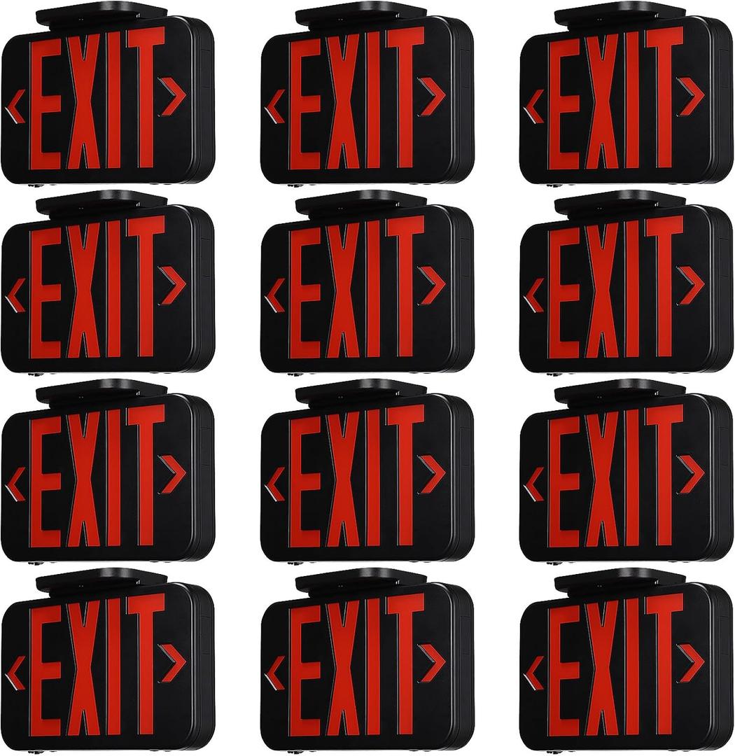 TORCHSTAR 12-Pack Red Letter LED Exit Sign with Battery Backup, Black