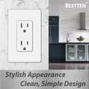 BESTTEN Decorator Receptacle Outlet, 15 Amp Standard Electrical Wall Outlet with Screwless Wallplate, Non-Tamper Resistant, 15A/125V/1875W, UL Listed, 10 Pack, White