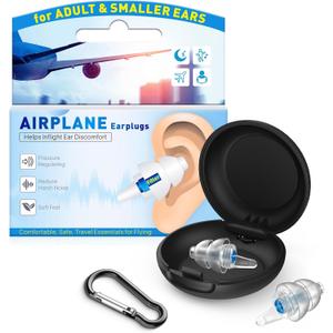 Ear Plugs for Airplane Pressure Relief & Prevent Ear Pain - Flying Travel Essentials - Comfortable Reusable Plane Earplugs for Adult/Kids 12+ with Small Ear-canals, 25dB Noise Reduction, BU (Blue - S)