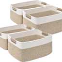 4 Pack Large Storage Basket for Organizing, 17.5"x13"x7" Woven Basket for Shelves, Closet Cube Storage Bins with Wrapped Handle, Cotton Rope Baskets for Kitchen, Clothes, Toys(Off White & Brown)