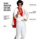 Morph Vegas Rockstar Costume With Wig + Glasses, Adult Men Disco Costume Mens 50s Jumpsuit Halloween Costumes For Men (Large)