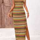 PRETTYGARDEN Womens Maxi Tank Spring Dress Sleeveless Crew Neck Striped Side Slit Casual Long Bodycon Dresses (XL)