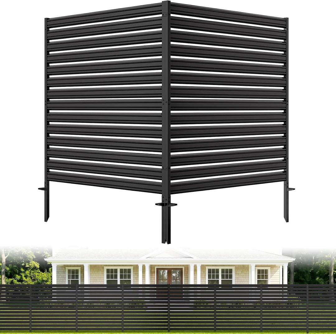 2 Panel No Dig Privacy Fence Screen, 48" H × 48" W Metal Outdoor AC Fencing
