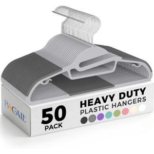 BAGAIL Plastic Hangers 50 Pack with Non-Slip Design,0.2 Inches Thick, 360Â°Swivel Hook Space Saving Organizer for Bedroom Closet, Shirts, Pants(Grey- S Shaped)